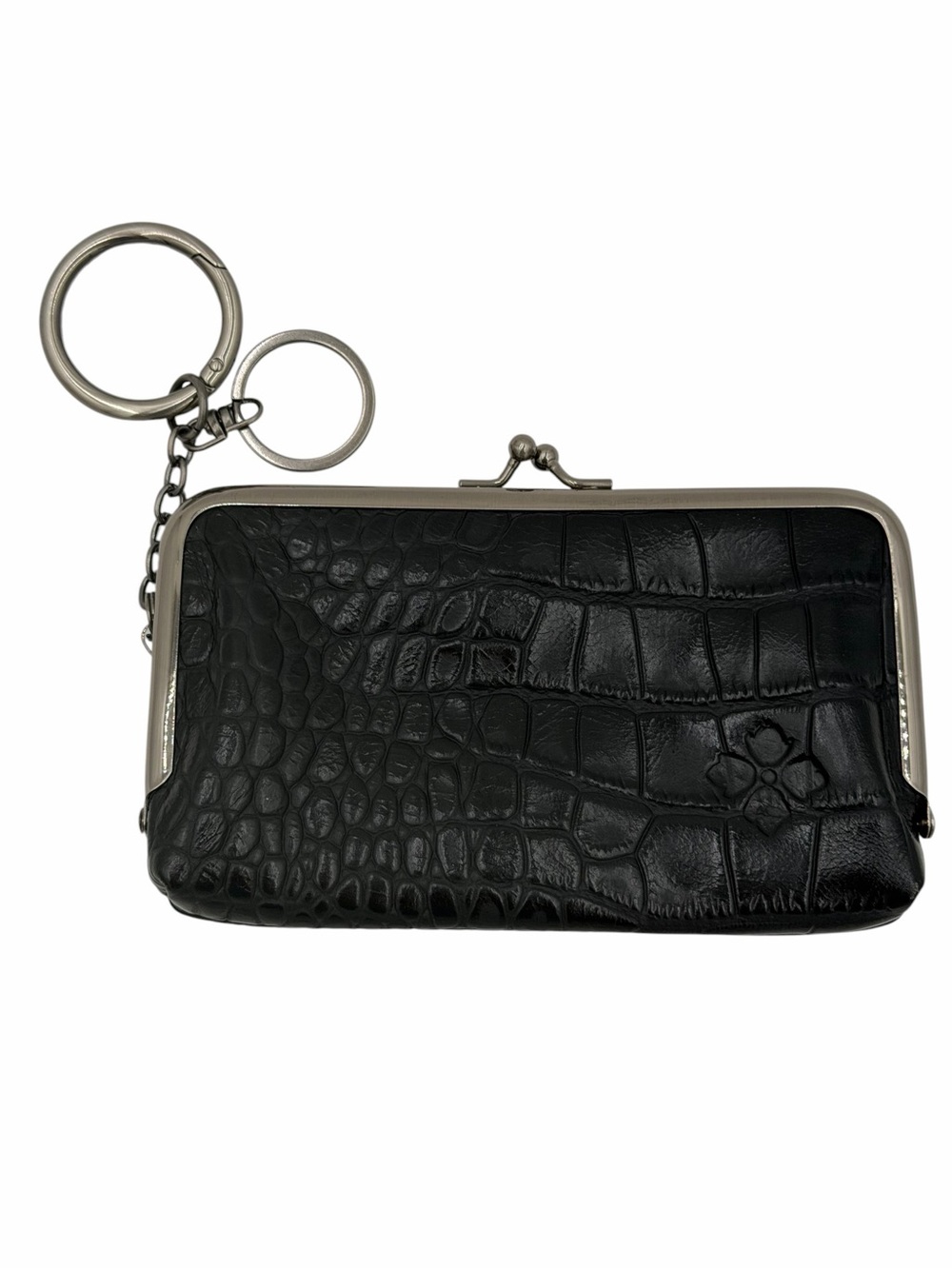 Patricia Nash Lorella Frame Wallet Coin Purse Key Fob Black Croc Leather
